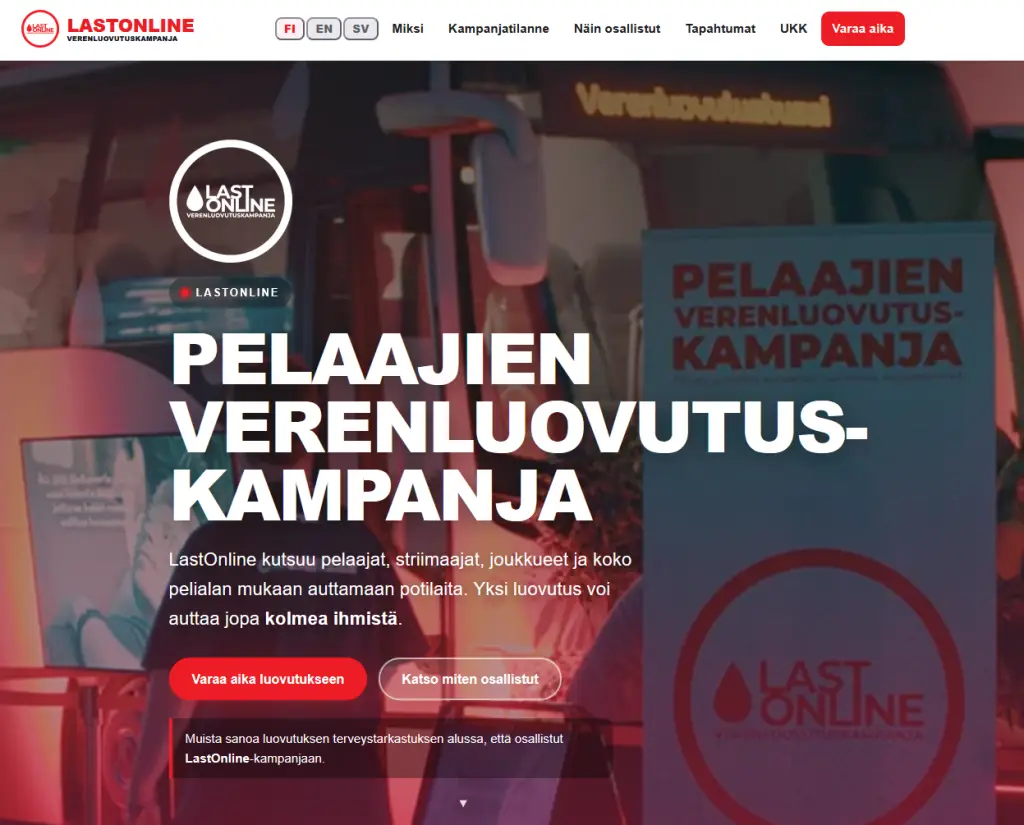LastOnline-verenluovutuskampanjan sivusto